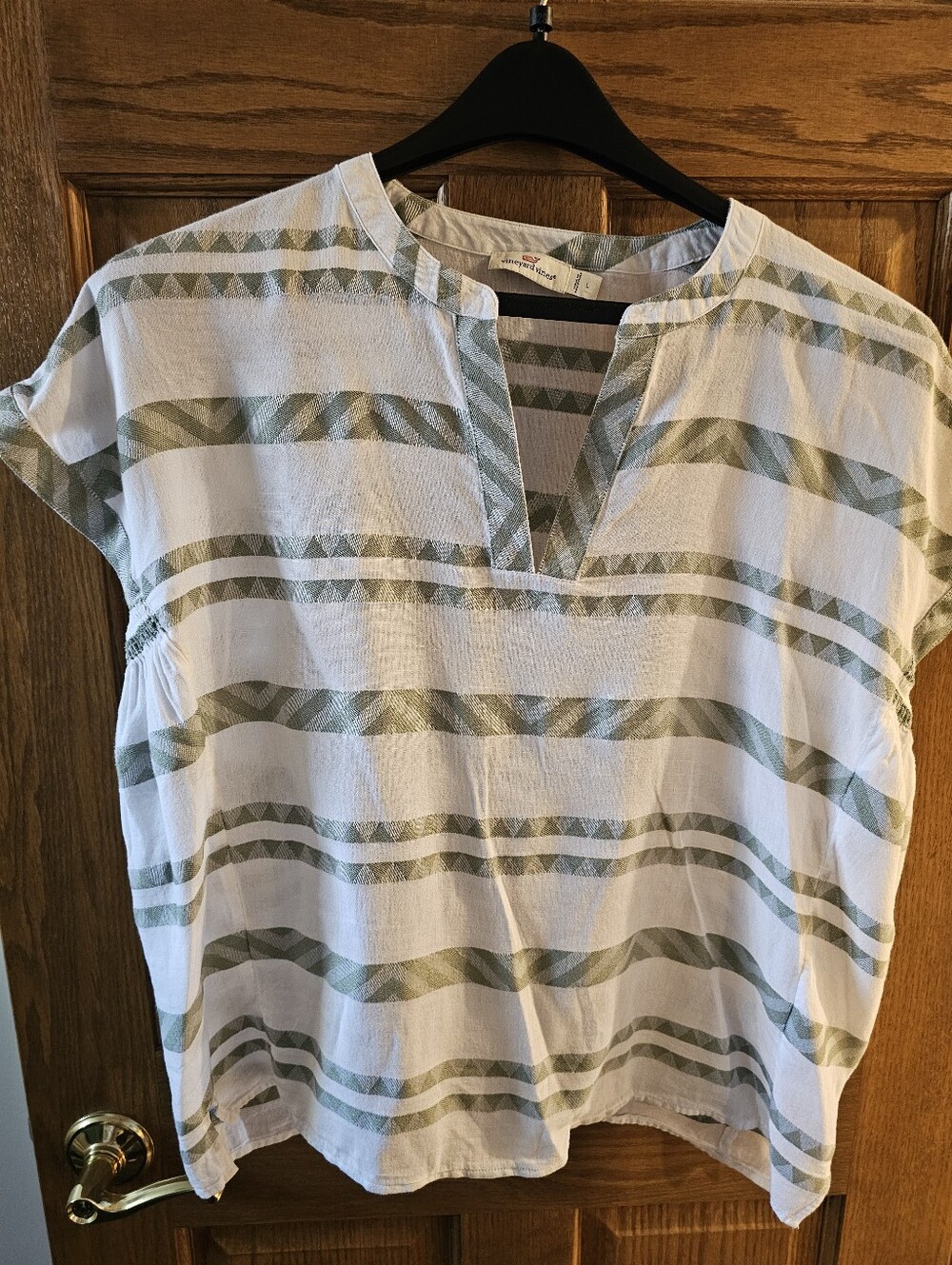 Vineyard Vines White Tunic with Olive Stripe Pattern